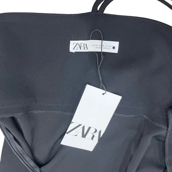 Zara NWT Black Draped Mini Dress with Ruched Tie  & Slit Detailing - Picture 8 of 11